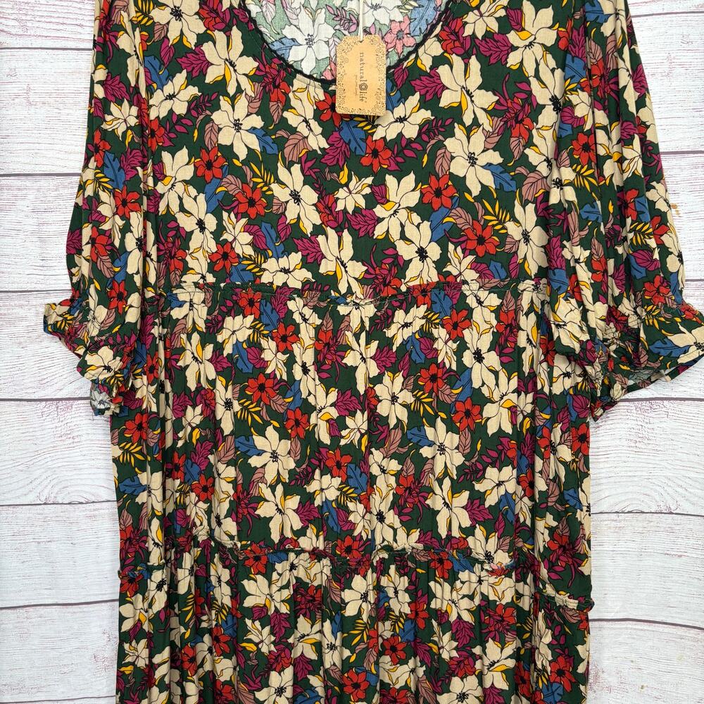 Natural Life Collette Tiered Maxi Tiered Dress Green White Lilies Floral XL New - Picture 14 of 16